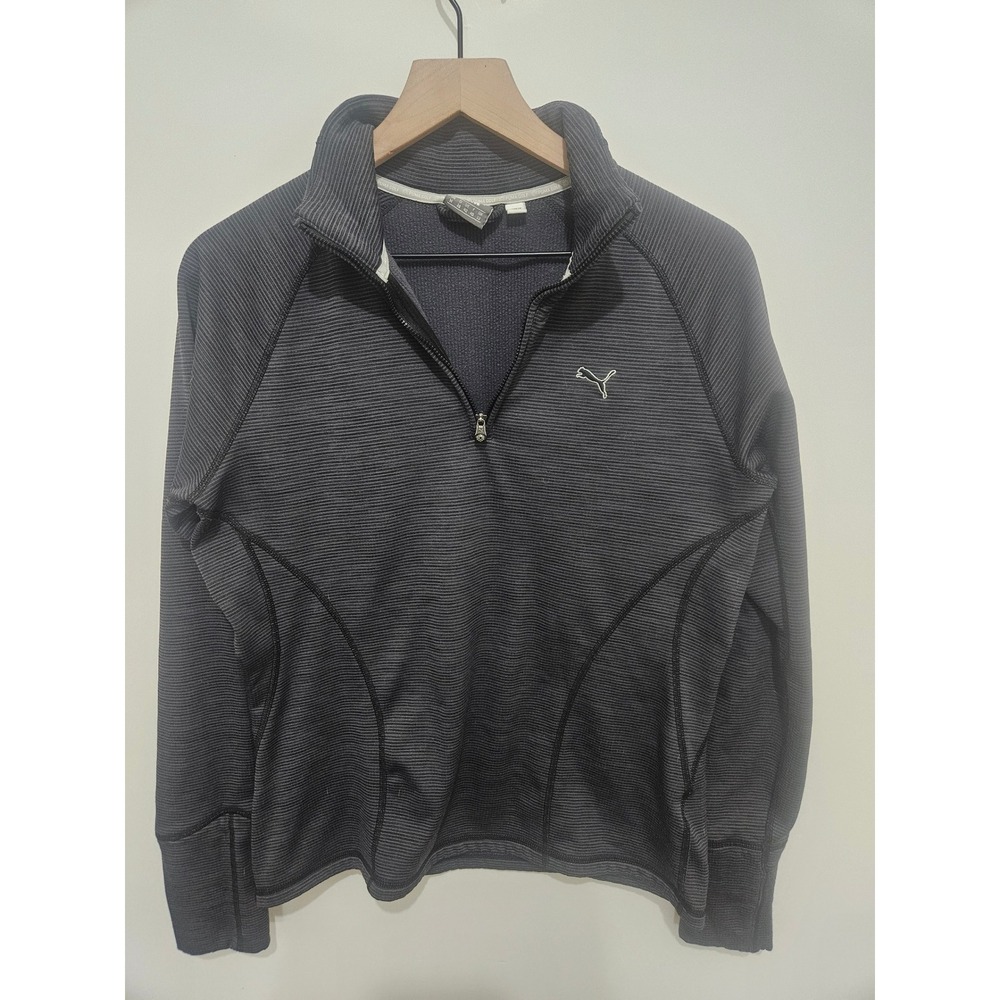 Puma Golf Womens Quarter Zip Pullover‎ Grey Striped Athletic Top Size Medium